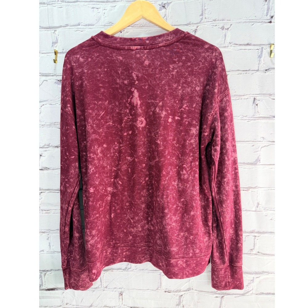 Mudd Top Womens Large Burgundy Acid Wash Lace Up Neck Grunge Boho Top Pullover - Picture 2 of 7